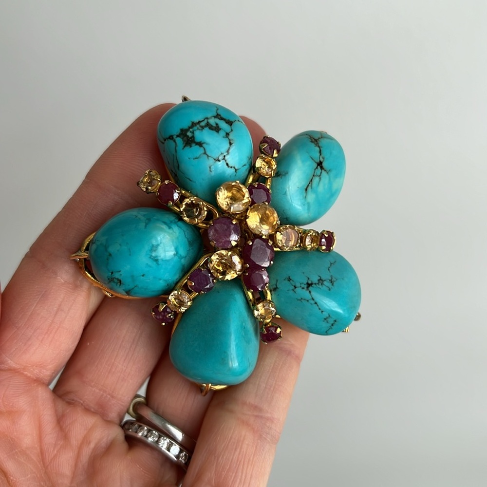 Bounkit Turquoise and Amethyst Pin Brooch